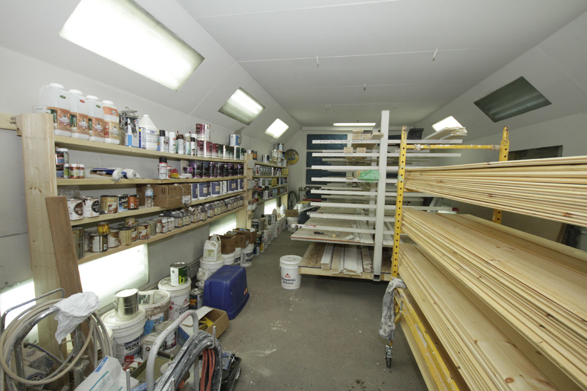 Located in the Carpentry Shop and shelving is used to reduce clutter and promote easy access for employees.